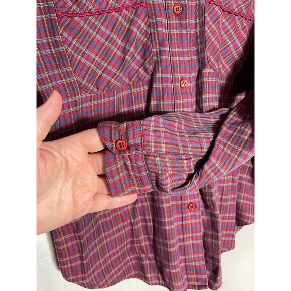 Vintage 70s Levi's Plaid Button Up Shirt Levi Strauss & Co Embroidered Women's 8 - Picture 4 of 13